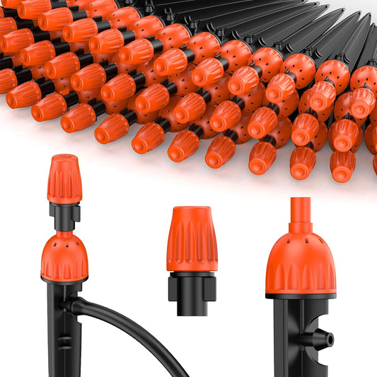 Pawfly 30 Pcs Drip Irrigation Emitters for 1/4" Tubing, 2-in-1 Irrigation Drippers with Misting Nozzles & 8-Stream Sprinklers, Drip Irrigation Parts with Stake & Adjustable 360 Degree Water Flow