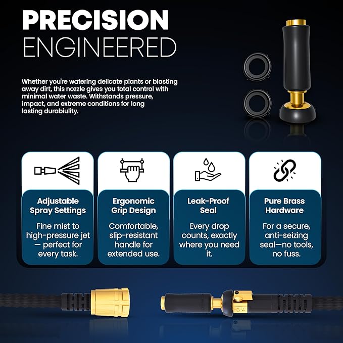 TITAN Flexible Garden Hose 100FT – Ultra Lightweight, Heavy Duty Water Hose with Brass Fittings & Jet Nozzle – Kink-Free, Non-Expanding, Durable Fabric Hose for Yard, Lawn, Car Wash, Outdoor Use