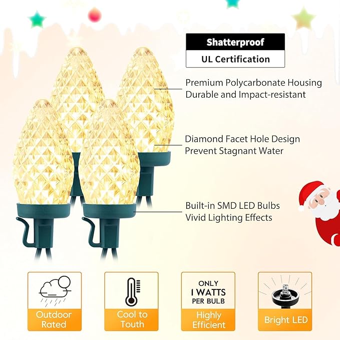 Brightown C9 LED Christmas String Lights, 66ft 100 LED Waterproof Strawberry String Lights, Plug-in Extendable Green Wire Lights String for Outdoor Indoor Outside Patio Wedding Party Decoration