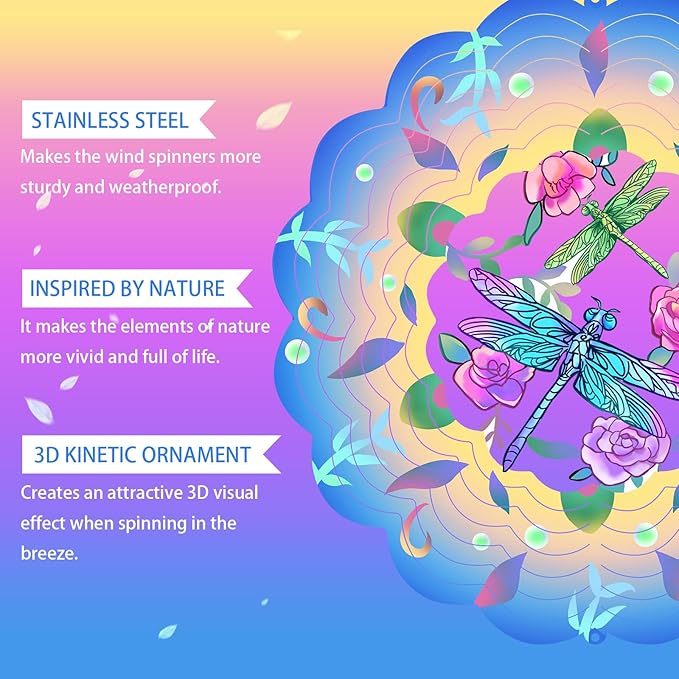 Dragonfly Wind Spinners Metal Dragonfly Gifts for Women Mom Grandma,12inch Hanging Wind Spinner for Outdoor&Indoor Decor Wind Kinetic Ornament for Yard Garden Decoration