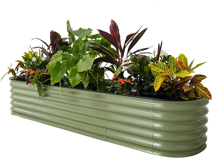 Vego garden Raised Garden Bed Kits, 17" Tall 9 in 1 8ft X 2ft Metal Raised Planter Bed for Vegetables Flowers Ground Planter Box-Olive Green