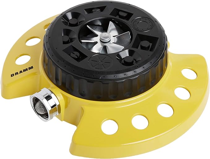 Dramm ColorStorm 9-Pattern Premium Turret Sprinkler With Heavy Duty Metal Base - Yellow #15023