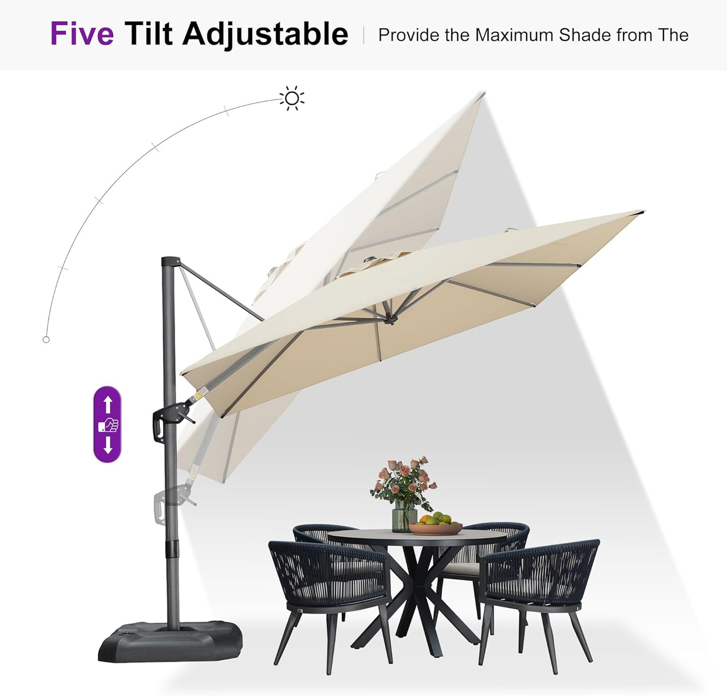 PURPLE LEAF 9 Feet Patio Umbrella Outdoor Cantilever Square Umbrella Aluminum Offset Umbrella with 360-degree Rotation for Garden Deck Pool Patio, Beige