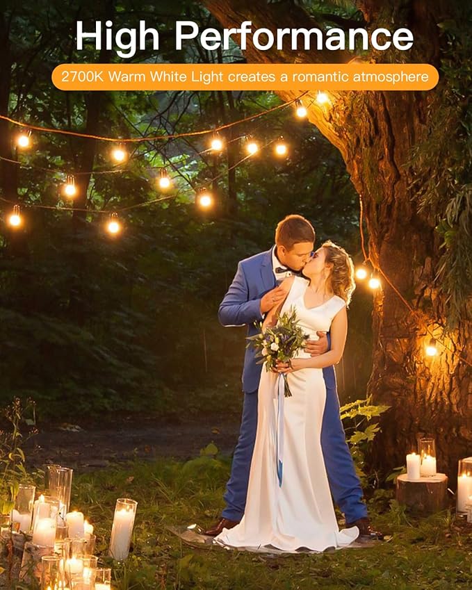 GLUROO 60FT LED Outdoor Patio Lights Waterproof with 30+2 Vintage Bulbs Shatterproof Energy Saving,2700K Hanging Edison String Lights Outside for Backyard,Bistro,Camping,Gazebo