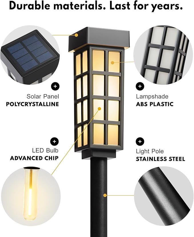 8 Pack Solar Pathway Lights, LED Solar Lights Outdoor, IP65 Waterproof Outdoor Solar Lights for Yard, Auto On/Off Solar Walkway Lights Outdoor, Landscape Lighting for Patio, Driveway Decor, Frosted