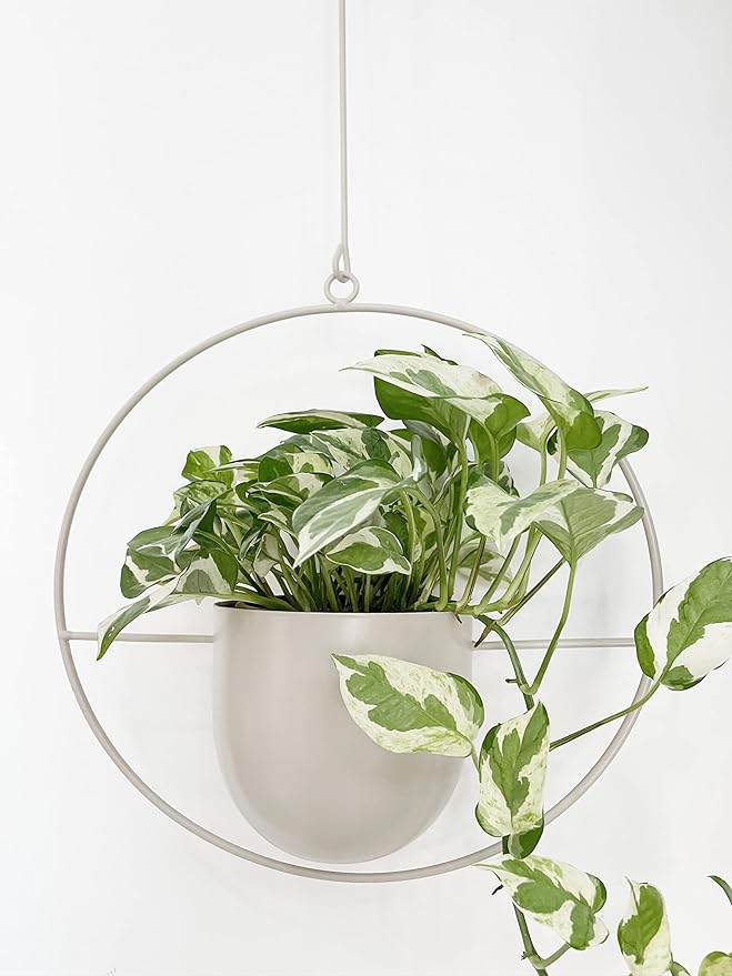 Boho White Metal Plant Hanger,Metal Wall and Ceiling Hanging Planter, Modern Planter, Mid Century Flower Pot Plant Holder, Minimalist Planter for Indoor Outdoor Home Decor…