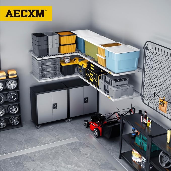 2-Pack 1.64x4ft Adjustable Garage Wall Shelving 560lbs Load Capacity Heavy Duty Wall Mounted Storage Shelf Metal Floating Shelves for Garage(White)