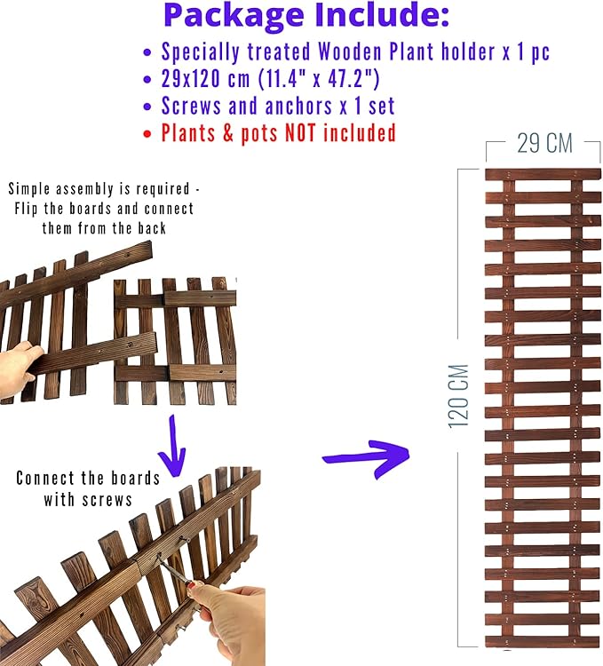 ShopLaLa Wall Planter - Hanging Wooden Wall Planter for Indoor Outdoor Plants, Vertical Garden, Plant Wall Mount Planter, Air Plant Succulent Holder for Flower Pot Display Hanger Frame 47.2" (120cm)