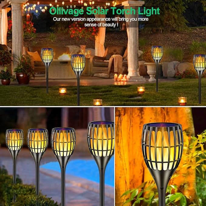 Outdoor Solar Lights Upgraded,Waterproof Flickering Flames Torches Lights Solar Spotlights Landscape Decoration Lighting Dusk to Dawn Auto On/Off Security Torch Light for Patio Driveway, 4P