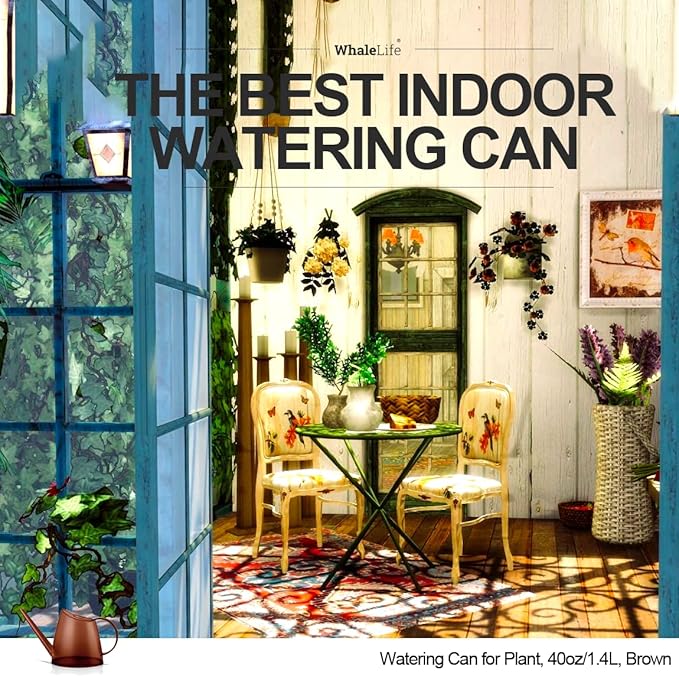 WhaleLife Indoor Watering Can for House Bonsai Plants (1.4L, Brown)