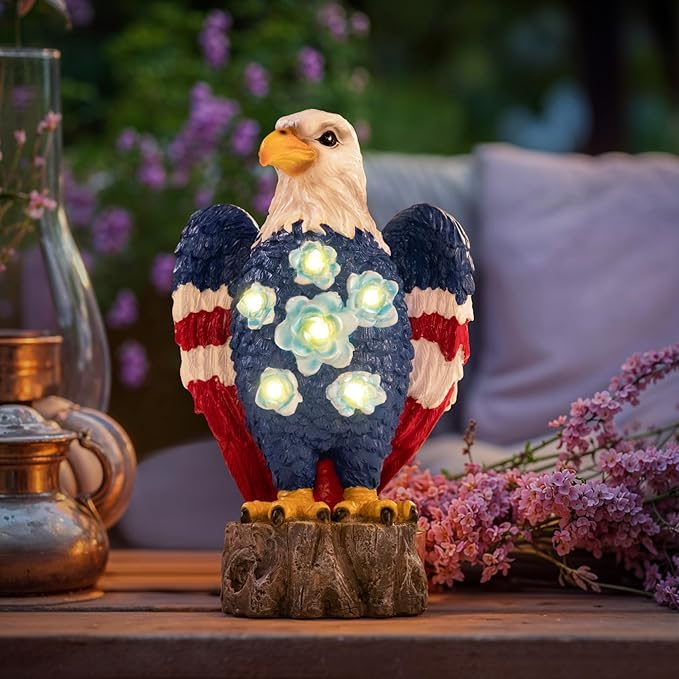 TAKE ME Gardening Gifts Birthday Gifts for Women Garden Outdoor Decor Amercian Eagle Solar Lights Outdoor Eagle Lovers Womens Gfits for Patio, Yard (America Eagle)
