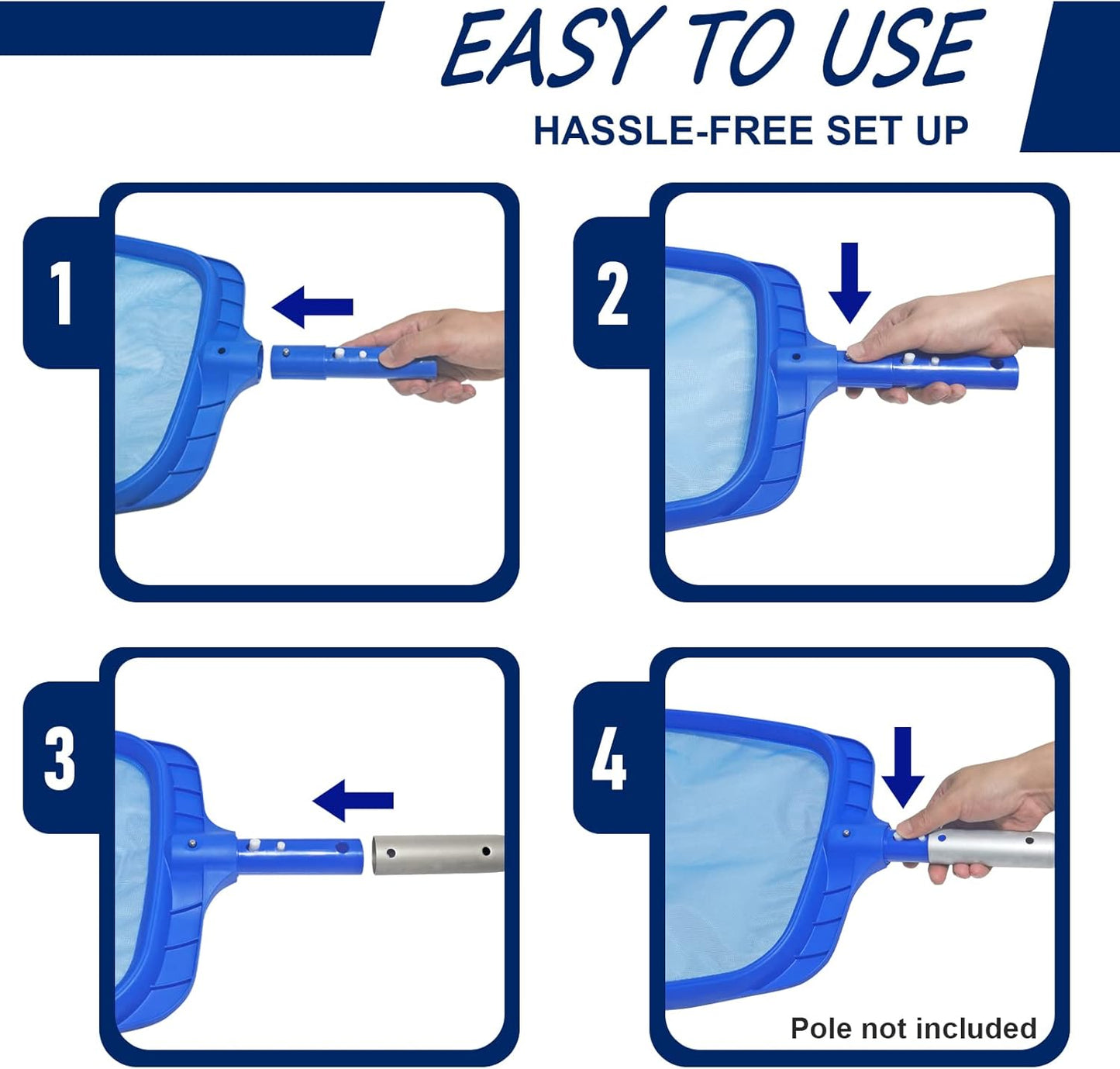 Poolvio Heavy Duty Swimming Pool Leaf Skimmer Net with Strong Reinforced Handle for Cleaning Swimming Pools, Hot Tubs, Spas and Fountains