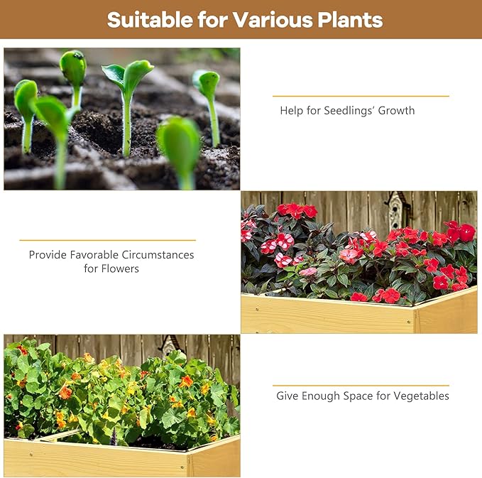 Giantex Raised Garden Bed, Elevated Wood Planter Stand, Garden Grow Box Kit W/Legs for Vegetable, Flower, Herb - Outdoor Planter W/Shelf for Garden, Patio, Backyard - Natural