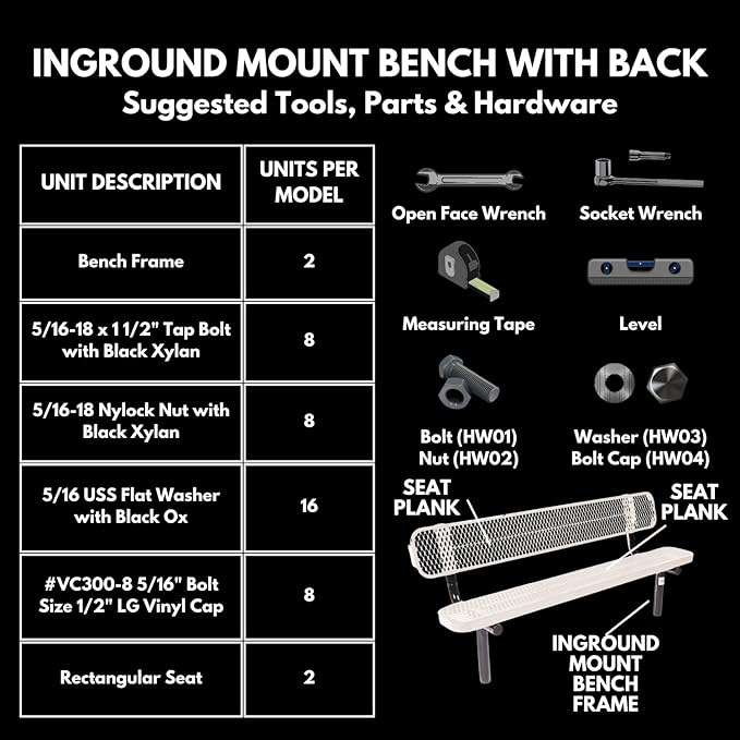 Coated Outdoor Furniture Heavy-Duty Outdoor Bench Thermoplastic Coated, Expanded Metal, Commercial-Grade Seating, Made in America (Inground with Back, 6 Ft, Light Blue)