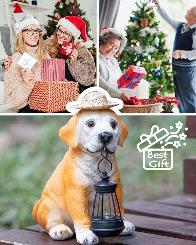 Labrador Dog Outdoor Solar Statues, Garden Decor with Retro LED Lantern for Yard Ornaments Porch Patio Balcony House, Christmas for Grandma Mom Women