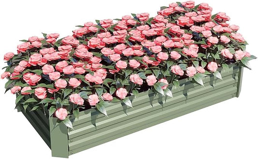 Aoodor 4 x 2 x 1 ft Outdoor Raised Garden Bed, Reinforced Galvanized Steel Planter Box for Vegetables, Flowers,Fruits and Herbs