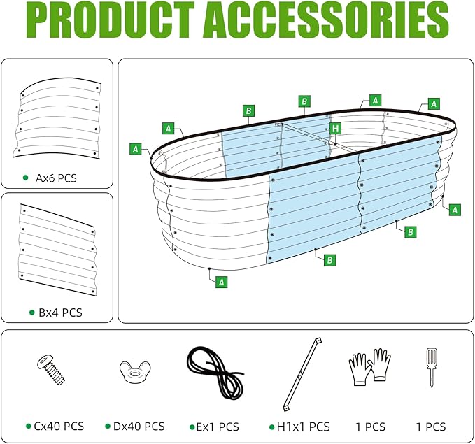 SnugNiture Galvanized Raised Garden Bed Outdoor, 2 Pcs 4x2x1ft Oval Metal Planter Box for Planting Plants Vegetables, Green