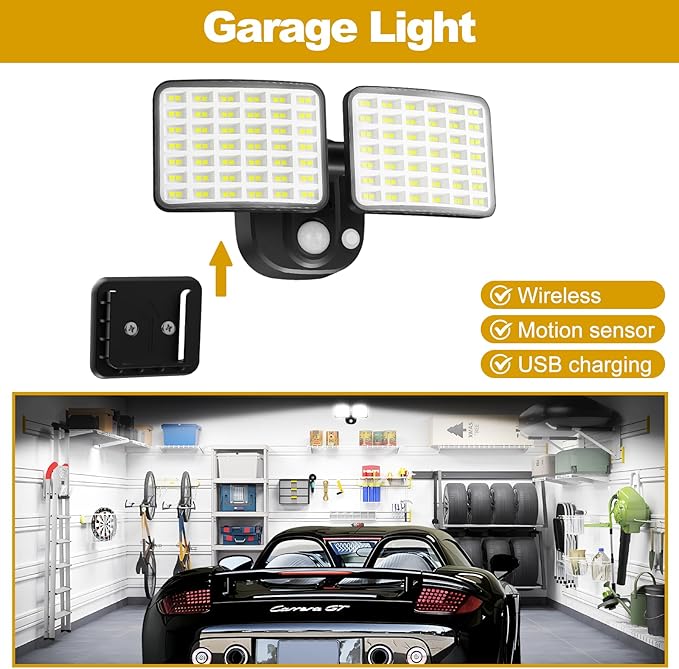 Rechargeable Battery Operated Motion Lights 2500LM & 4000LM Motion Sensor Security Lights(1-3 Months Endurance) USB Charging LED Flood Lights Outdoor for Garage Yard Entryways Patio Garden