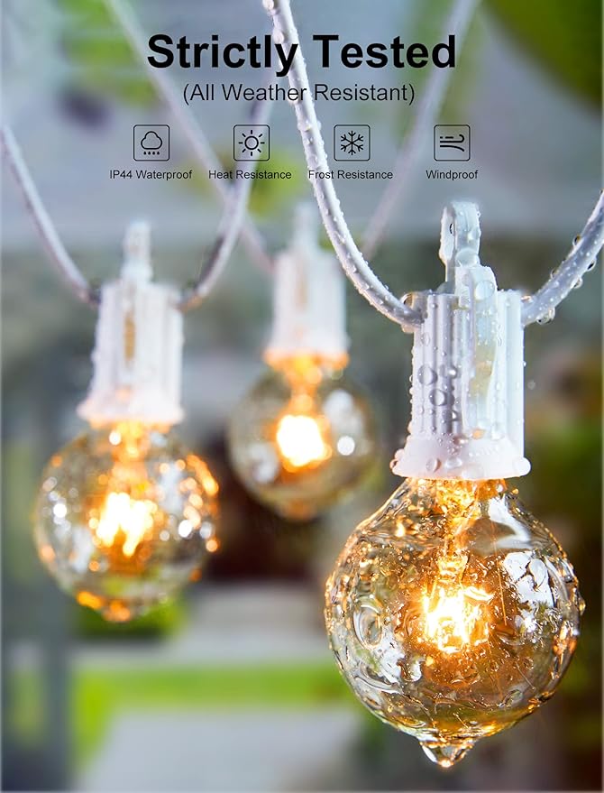 Outdoor String Light 25Feet G40 Globe Patio Lights with 27 Edison Glass Bulbs(2 Spare), Waterproof Connectable Hanging Christmas Lights for Backyard Porch Balcony Party Xmas Decor, E12 Socket Base