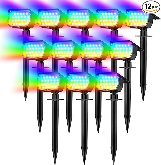 Solar Spot Lights Outdoor Color Changing, [7 Mode/12 Pack] Christmas Landscape Spotlights, Solar Lights Outdoor Waterproof, Led Powered Flood Light for Outside Pathway Yard Garden Tree Walkway