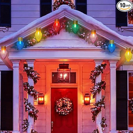 Outdoor Christmas Decorations Lights, 16Ft Jumbo Xmas String Lights with 10 5'' LED Large Multicolor Strawberry Bulb Christmas Roof Hanging Light for Outdoor Patio Eave Xmas Tree Garden Holiday Decor