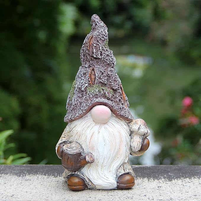 Leekung Garden Gnomes Statue Garden Decor,Outdoor Gnomes Garden Decorations,Indoor gnome Figurine Woodstone Color for Home Decoration