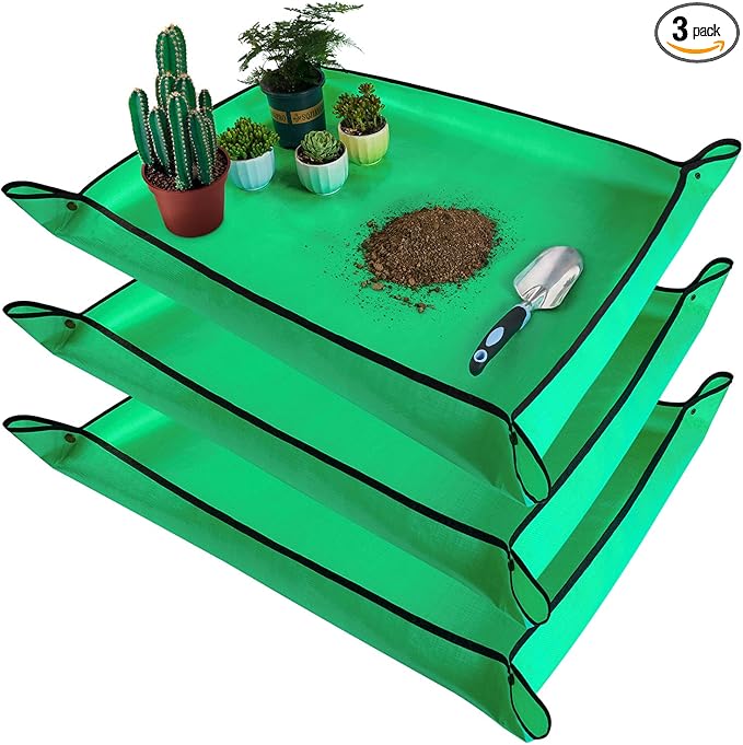 3 PCS 39.5"x 31.5" Large Repotting Mat for Indoor Plant Transplanting and Mess Control Thickened Waterproof Potting Mat Foldable Potting Tray Gardening Mat
