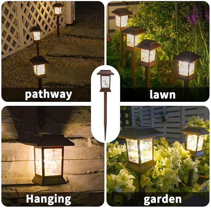 Solar Pathway Lights Outdoor Waterproof IP65, Solar Lights Outdoor with Hook 6PK, Upgraded 1000mAH Battery, Up to 12Hrs, Auto On/Off, Garden Lights Decor for Yard, Driveway, Walkway (LED)
