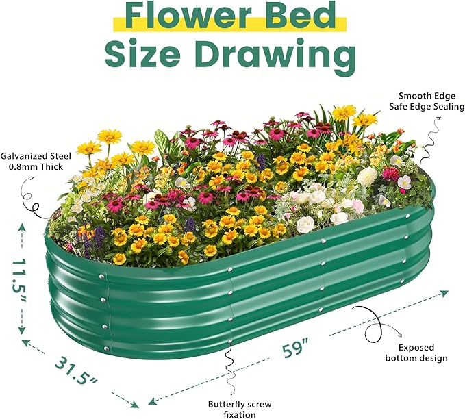 Galvanized Raised Garden Beds for Gardening - 60 x 32 x 12 inch Oval Metal Planter Boxes Above Ground Outdoor for Vegetables,Flowers,Herbs, Garden Container Green (1, 5X2.7X1FT)