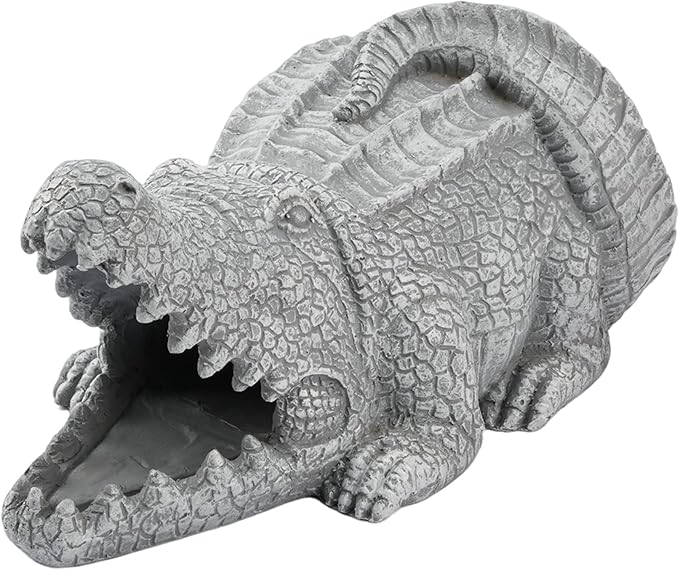 Elenon Crocodile Decorative Gutter Downspout Extension Statue, Gutter Guardian Rain Downspout Extender, Garden Splash Block Outdoor Sculpture for 3" × 4" Down Spouts Decor
