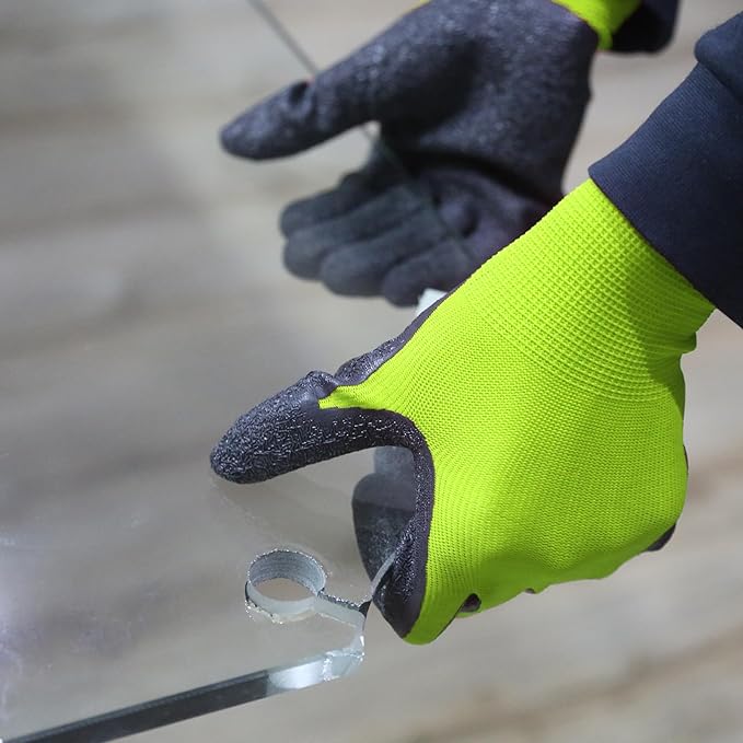 Evridwear Crinkle Latex Rubber Hand Coated Safety Work Gloves for Men Women General Multi Use Construction Warehouse Gardening Assembly Landscaping (M-Size) Lime 120 Pairs Pack