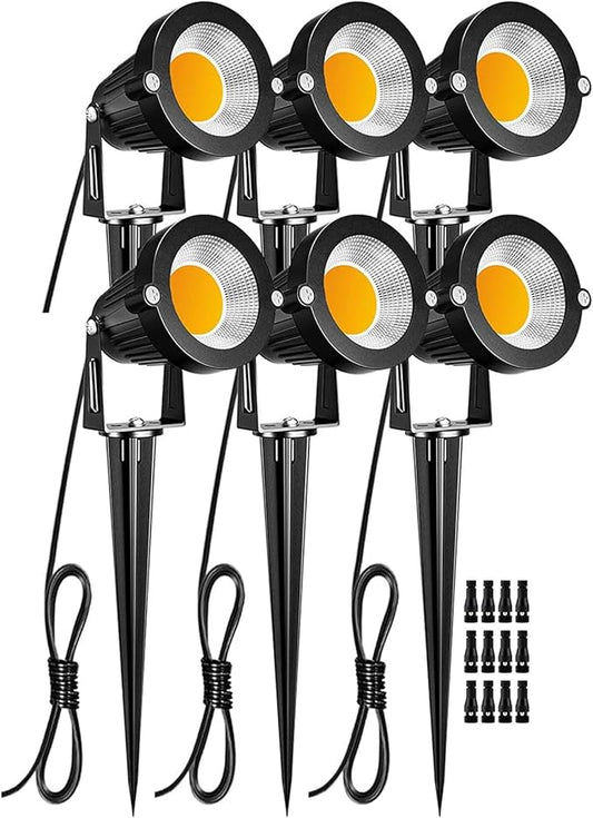 ZUCKEO Low Voltage Landscape Lights 5W LED Landscape Lighting 12V 24V Outdoor Spotlights Waterproof Garden Decorative Landscaping Warm White Lights for Patio Garden Pathway Floor Yard Decor(6 Pack)