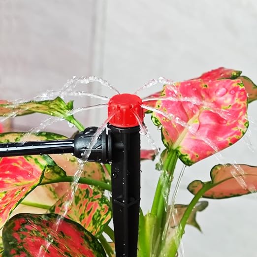 360 Degree Drip Irrigation Emitters Fittings: Adjustable Drip Irrigation Sprayer for 1/4 inch Drip Irrigation Tubing 8 Stream Dripper on 5" Arrow Stake with Barbed Locked Nut (50 Pieces)