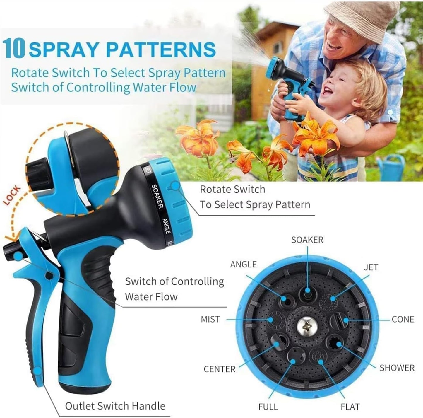 Garden Hose 100 ft -Heavy Duty Water Hoses - Flexible&Lightweight Car Washing Pipe with Strain Reliefs,Kink-free Rubber Hoses with Spray for Gardening Yards