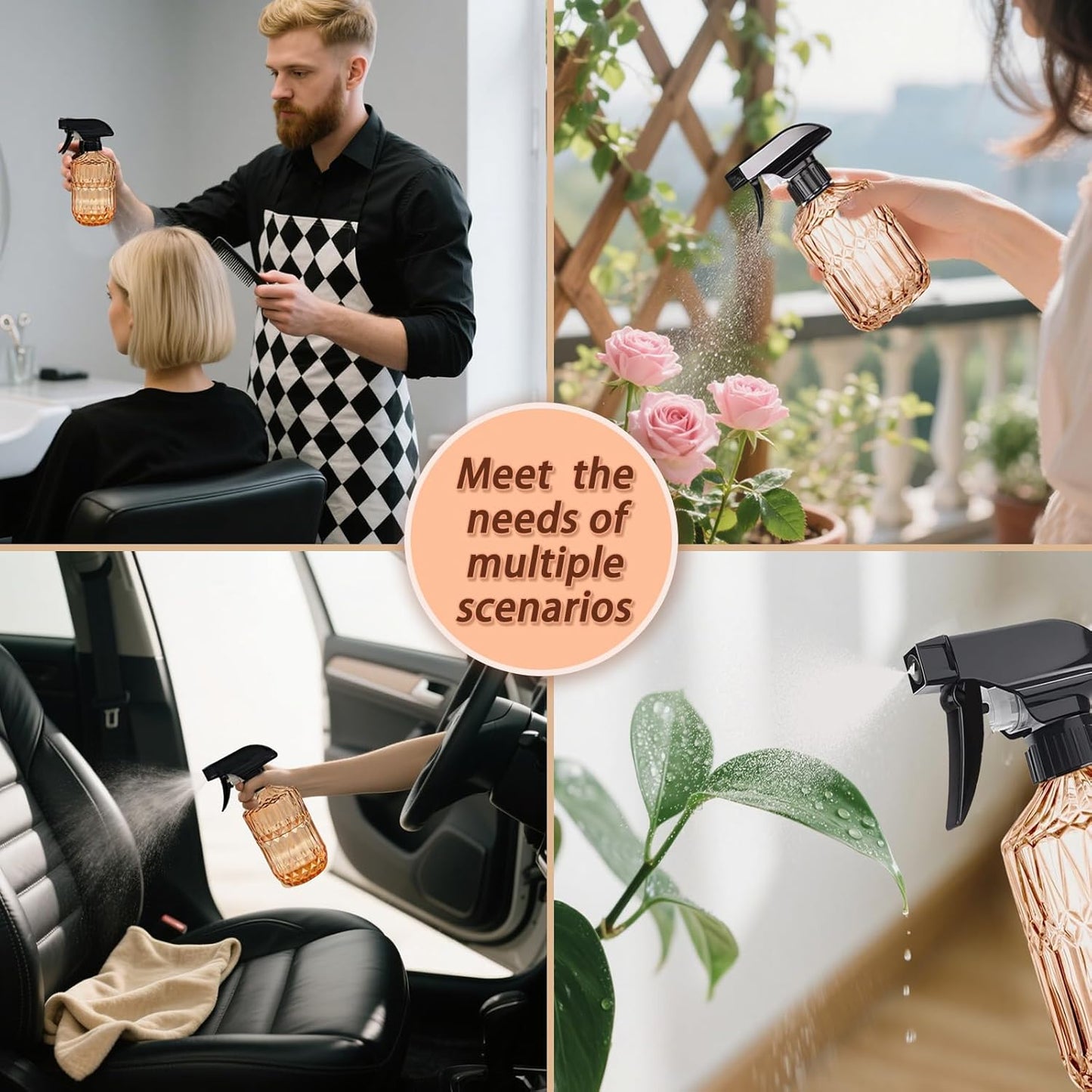 Empty Glass Spray Bottles, 15oz Refillable Water Bottle Spray, Plastic Top Pump, Reusable Adjustable Mist Sprayer Squirt, Handheld Bottles Containers Refillable for Hair, Cleaning, Gardening, Plants