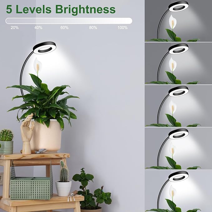 wolezek 2 in 1 Grow Lights for Indoor Plants, 3 Colors Plant Lights for Indoor Growing with 360° Gooseneck, 48 LEDs Full Spectrum Plant Grow Lights Indoor, 6/12/16H Timer, 5 Brightness, Black 2 Pack