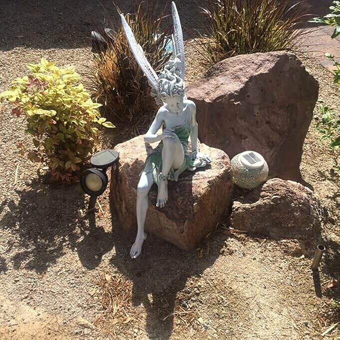 Angel Figurine Outdoor Garden Fairy Statue, 9 ''Garden Sculpture Resin Angel Craft Home Table Ornaments for Lawn Yard Art Porch Patio Decorations Christmas Housewarming Garden Gift (White)