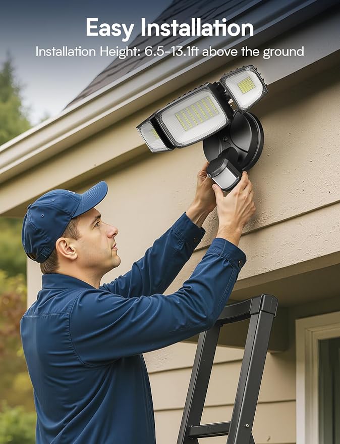 Olafus 80W Motion Sensor Outdoor Lights, 8000lm Hardwired Motion Flood Light Dusk to Dawn, IP65 Waterproof LED Security Floodlights, 6500K Motion Detector Lights for Outside, Black