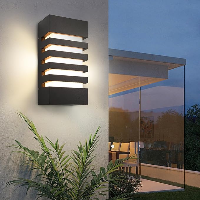 Outdoor Wall Light 12W LED Modern Wall Sconce Lamp Exterior Wall-Mounted Garden Corridor Porch Patio Light Waterproof LED Wall Light Fixture for Outdoor Lighting Warm White 300lm