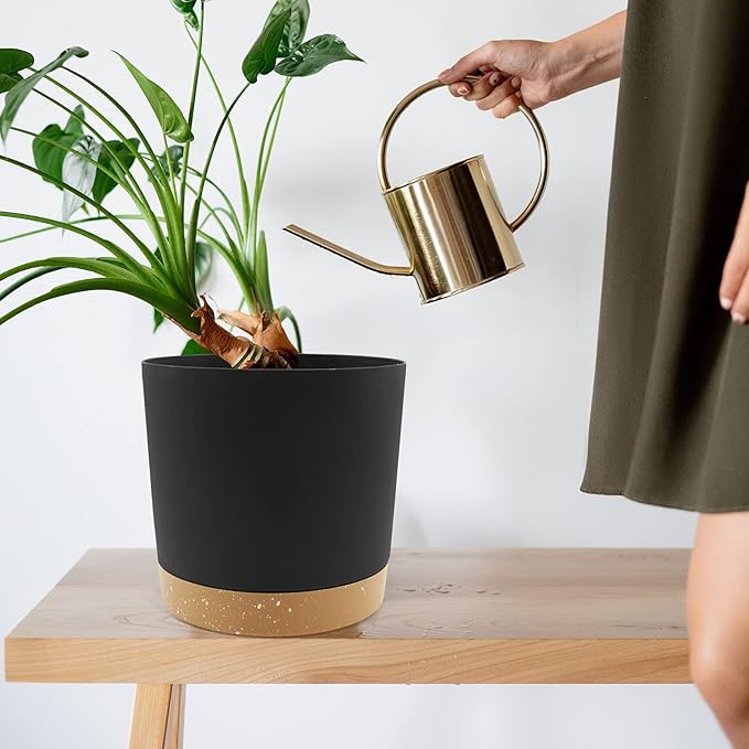 QCQHDU 8 inch Plant Pot, 2 Pack Planters for Indoor Plants with Drainage Holes & Saucer, Outdoor Flower Pots Home Garden Modern Decor