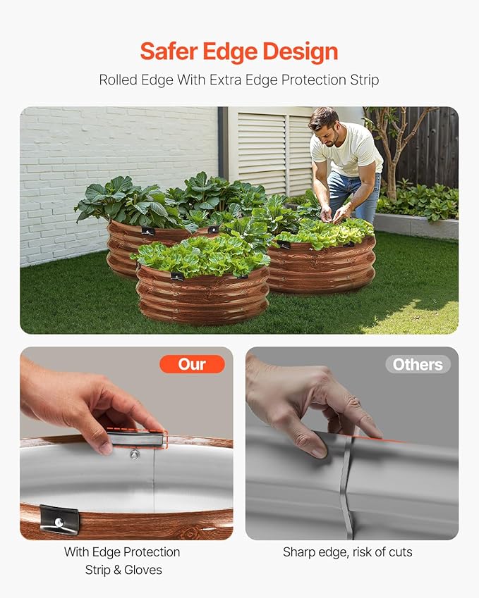 VEVOR 3 Pcs 2x2x1ft Round Galvanized Raised Garden Bed Kit, Outdoor Metal Raised Beds for Gardening Vegetables, Easy Assembly Garden Planter Box for Flowers Fruits with Open Base