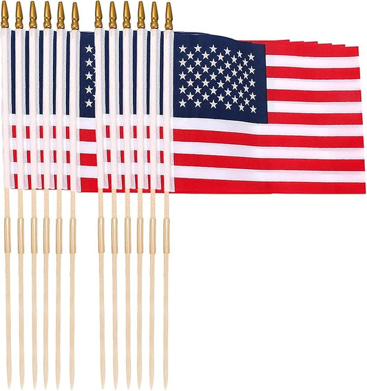 12 Pack 12x18 Inch American Flags for Outside, US Flags with Kid-Safe Spear Top ,American Flags on Stick, Patriotic Decorations,Perfect for Flag Day, Memorial Day, Independence Day Patriotic Holiday Yard Garden Flags