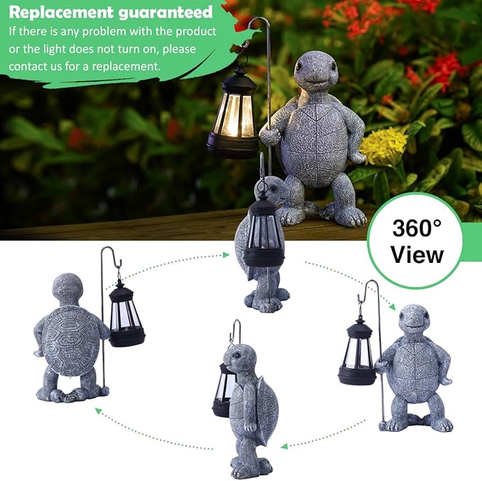 Garden Turtle Statue with Solar Lantern - Outdoor Garden Decor for Outside Yard Patio Balcony Lawn Decor - Unique Gardening Gifts for Mom Grandma