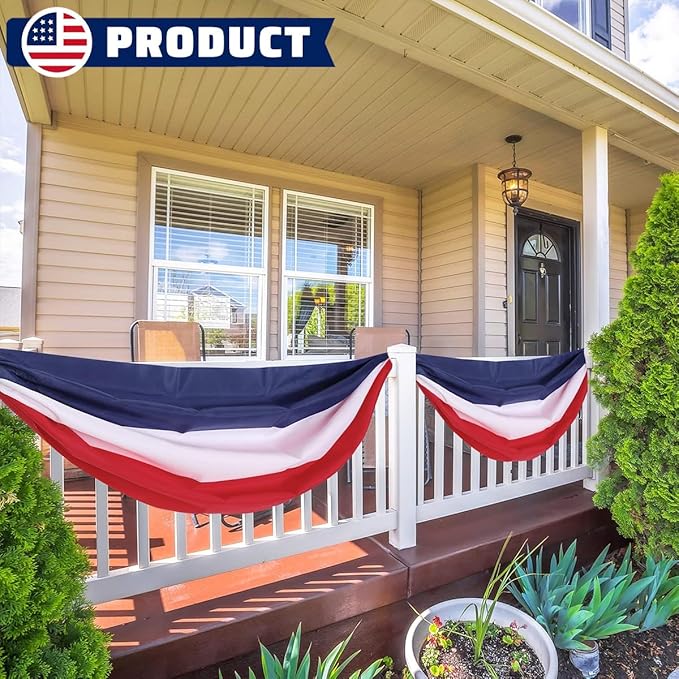 2Pack Patriotic Bunting US Flag Decorations 4th of July Decor 2x20 Ft Large Red, White & Blue Banner Veterans Day Memorial Days Celebration Outdoor Porch Garden