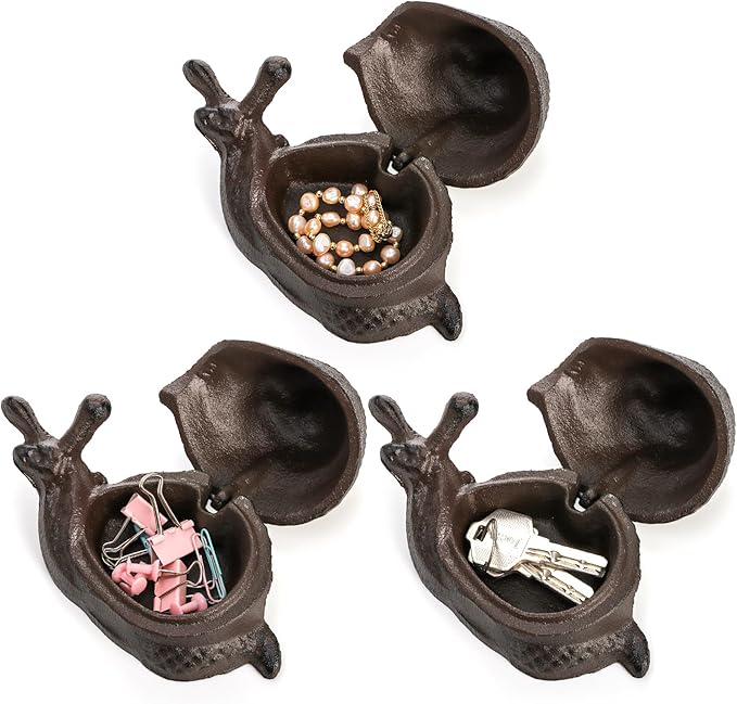Cast Iron Key Hider, Snail Hide-a-Key Holder, Outside Spare Key Hider Figurine, Small Snail Garden Statues Ornament, Decorative Jewelry Trinkets Box for Ear Studs Rings Paper Clips