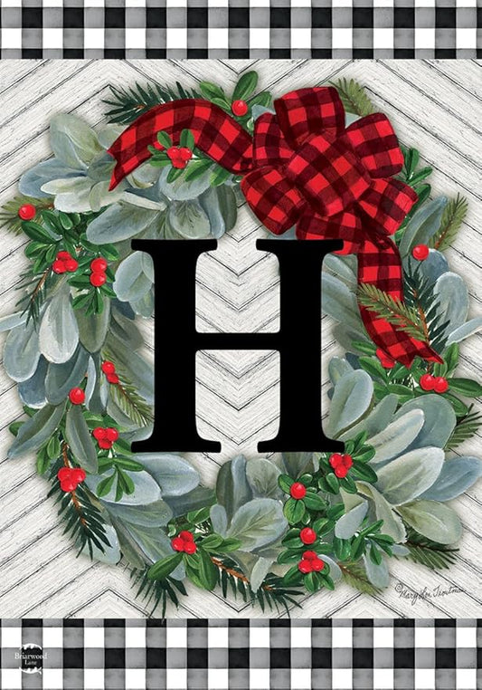 Briarwood Lane Winter Wreath Monogram Letter H Garden Flag