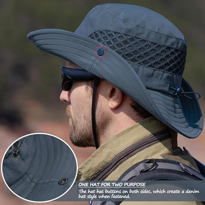 Fishing Hat, UPF50+ Wide Brim Sun Hat for Men Women, UV Protection Hiking Beach Bucket Hats Summer Safari Hat