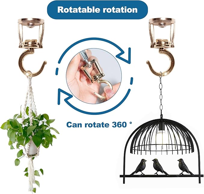 Ceiling Hooks for Hanging Plants (6 PCS Gold),Heavy Duty Metal Plant Hooks, Screw in Hooks for Hanging Birdfeeders, Lamps, Planters, Outdoor Decorative Hooks up to 33 lbs