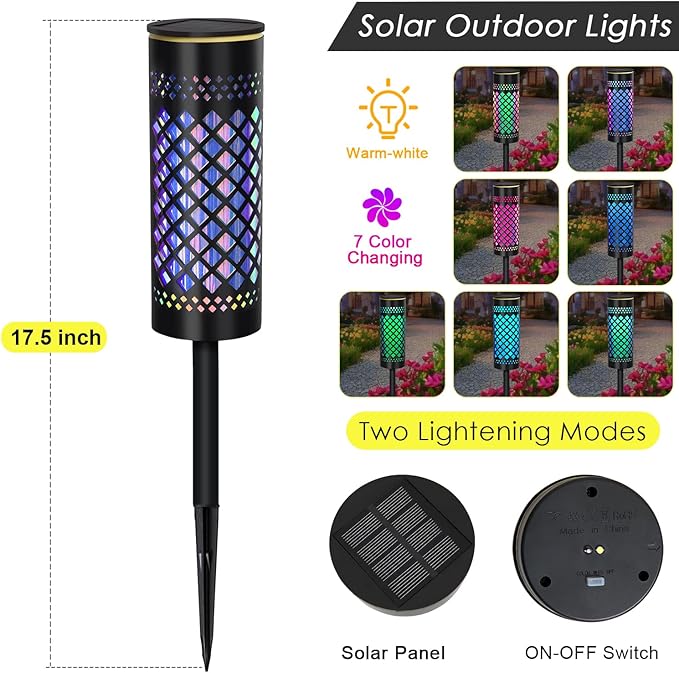 Solar Garden Lights Outdoor,4 Pack Solar Pathway Lights,Birthday Gifts for Women Mom Grandma,Colors Changing Garden Stake Lights for Yard Art Porch Patio Driveway Lawn
