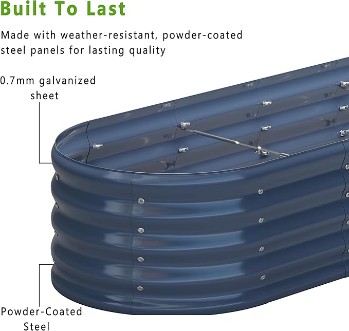 KFN 2PCS 8x1.8x1FT Galvanized Raised Garden Bed,Raised Garden Bed Kit-Oval Metal Vegetable Box,Large Planter Flower Boxes Outdoor,Planting for Vegetables,Flower,Herb,Grey,0.7mm
